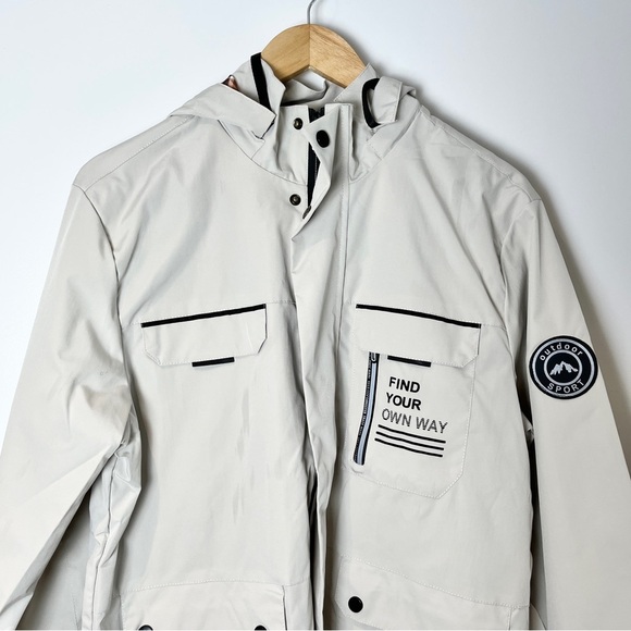 NWOT Khaki Hooded Cargo Windbreaker  “Find Your Own Way”  Men’s M  Gorpcore - Picture 5 of 16